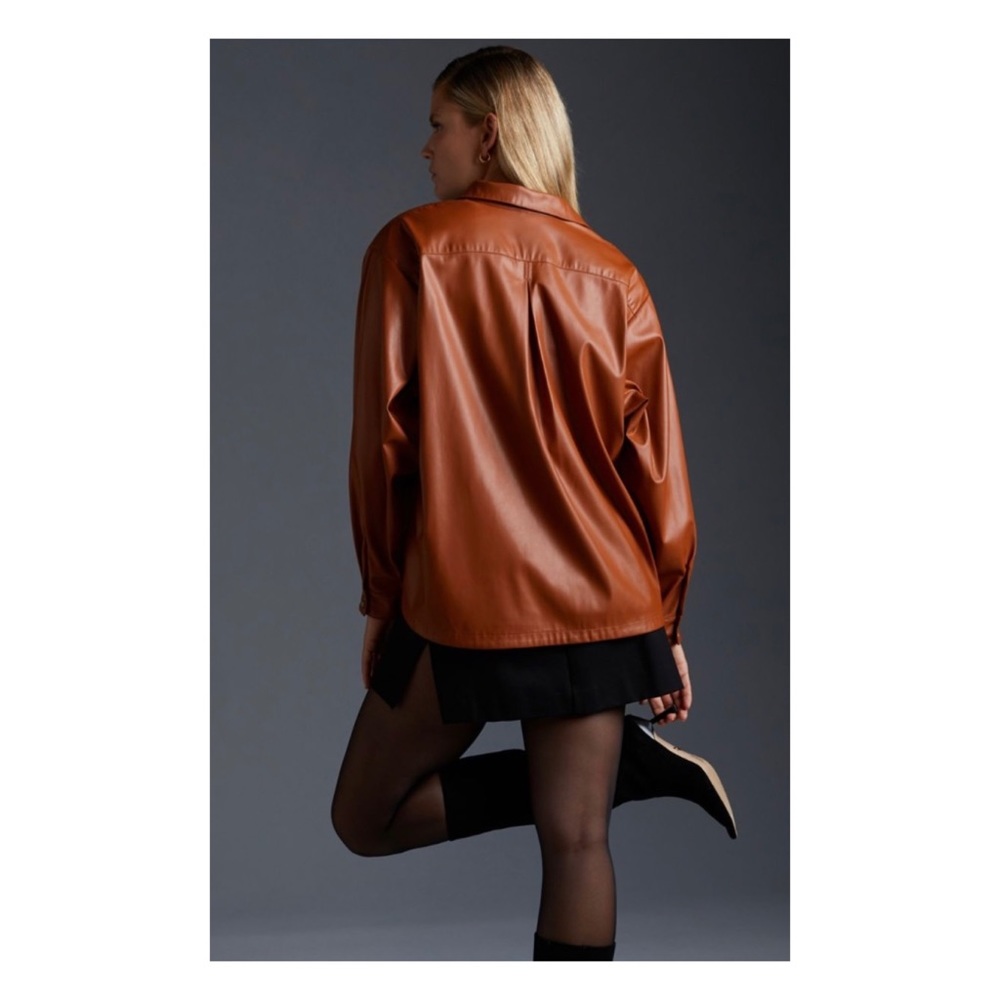 NWOT Anthropologie Faux Leather Shirt in Cedar Size 1X - Picture 2 of 8